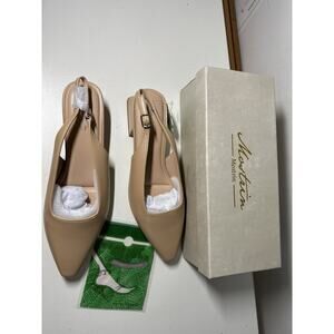 Mostrin Women's Nude Slingback Heels Block Low Heel Pumps Closed Toe Sz 9